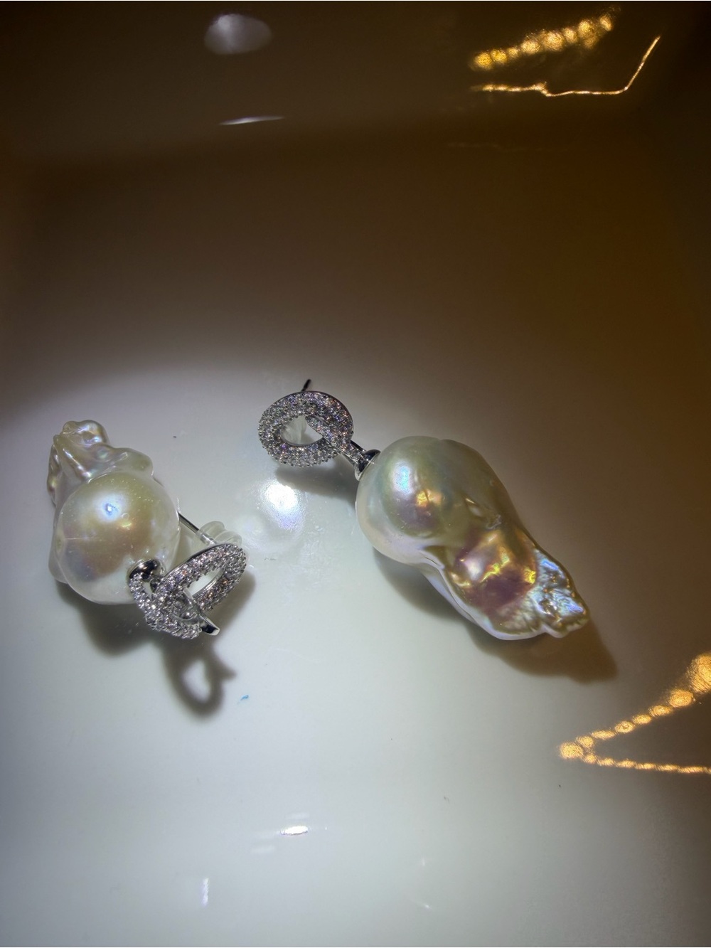 Baroque Freshwater Pearl Earrings/Pendants w/ Pavé Hoops 16x20 Rare S925 needle